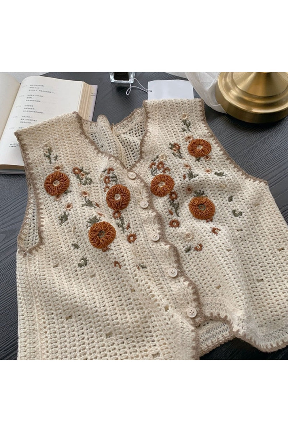 Embroidered Crochet Flower Vest