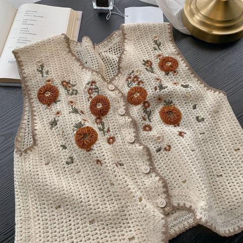 Embroidered Crochet Flower Vest