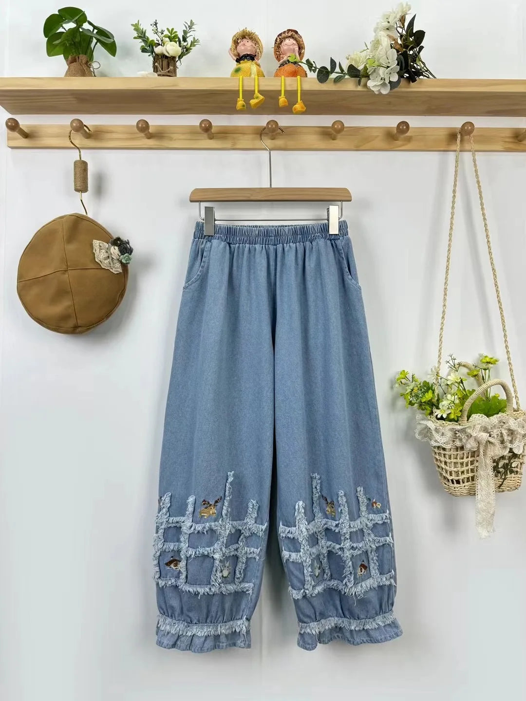 Mori Girl Patchwork Denim Pants cottagecoreclothes