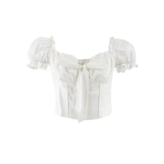 White Coquette Puff Sleeve Blouse
