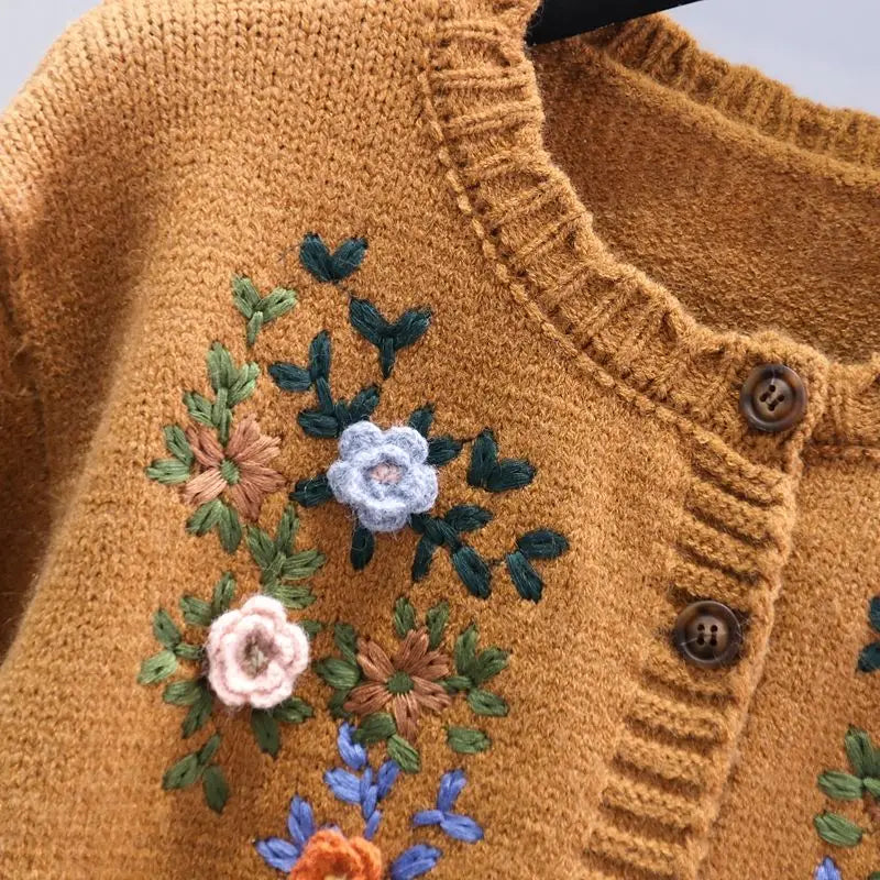 Vintage Garden Embroidery Button-Up Sweater