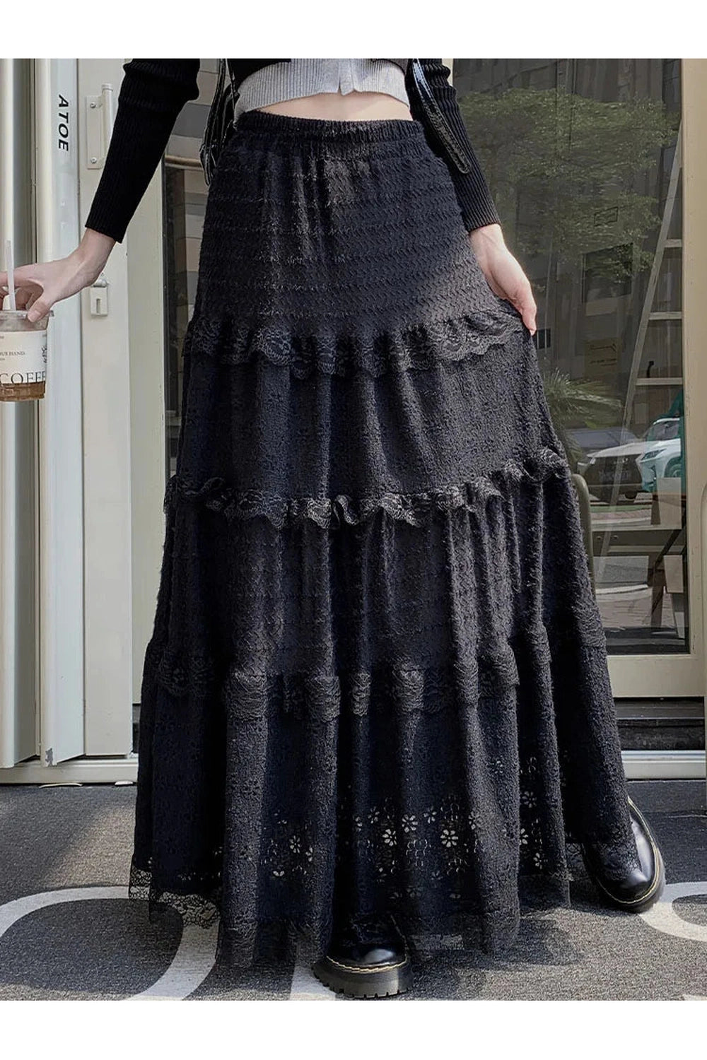 Dark Cottagecore Hollow Out Long Skirt cottagecoreclothes