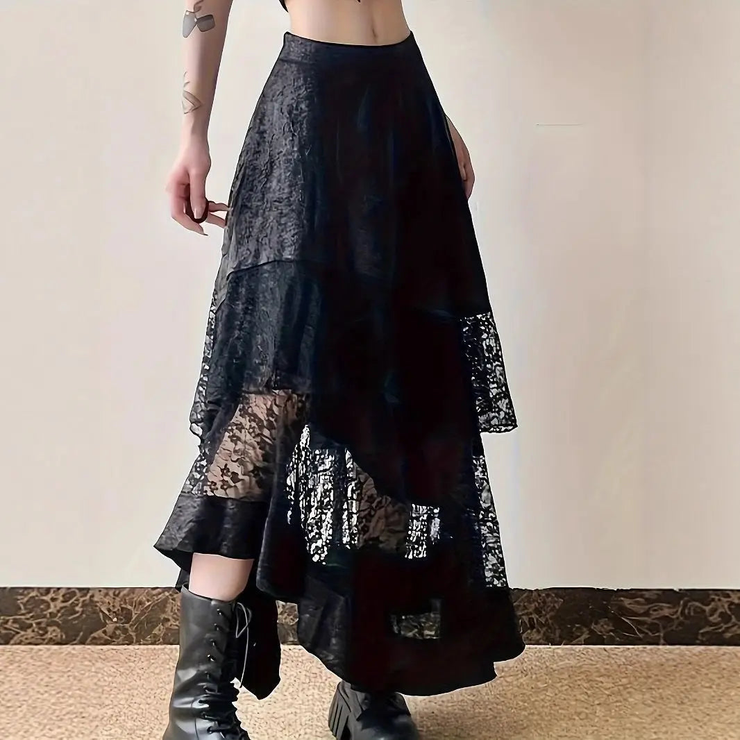 Fairy Grunge Midi Skirt in Midnight Black