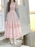 Fairycore Pink Ruffled Midi Dress