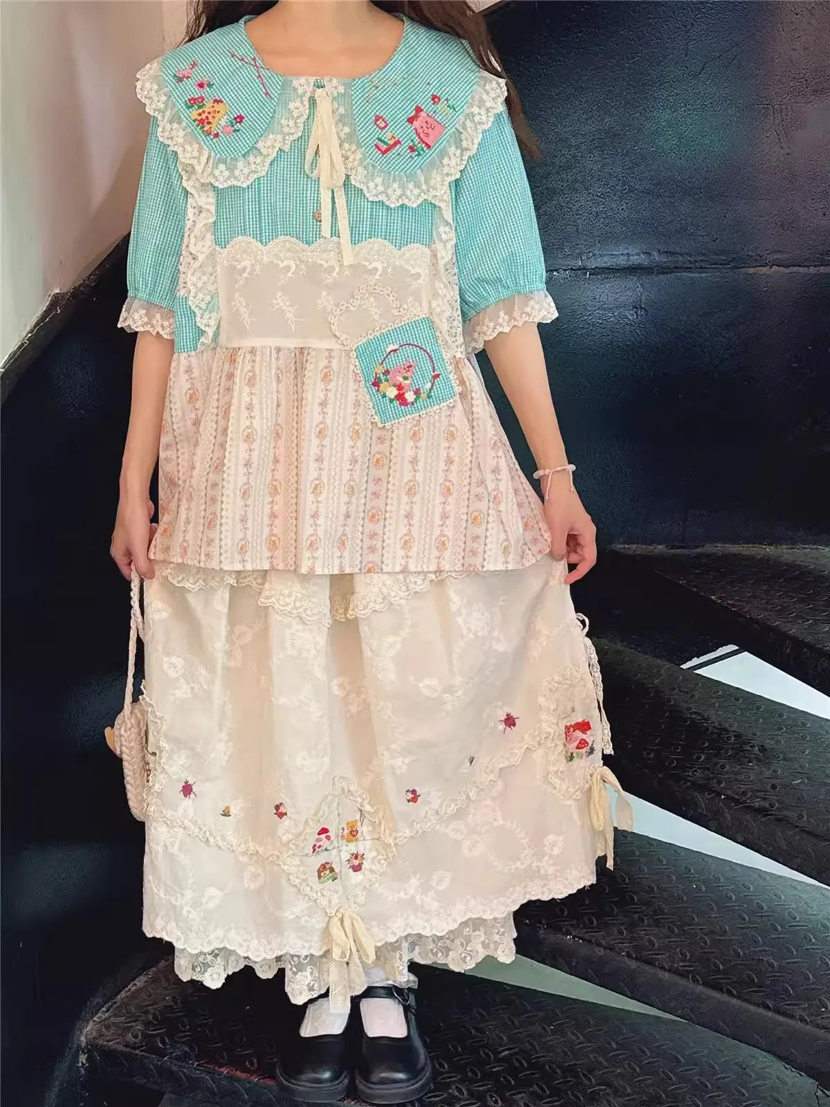 Mori Girl Embroidered Lace Skirt