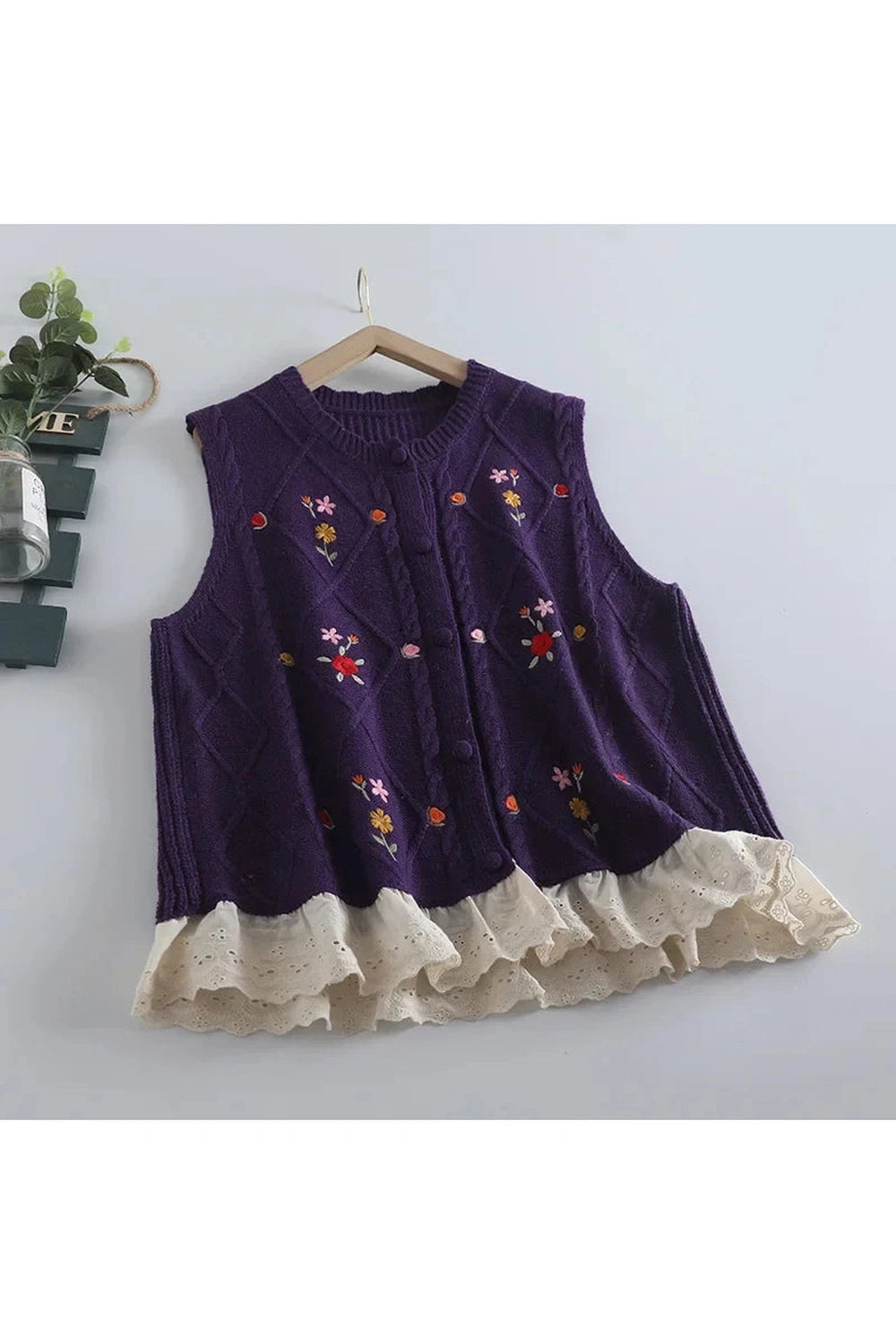 Vintage Embroidery Fall Sweater Vest cottagecoreclothes