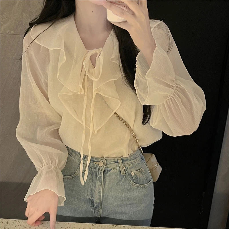 Vintage Sheer Ruffle Blouse