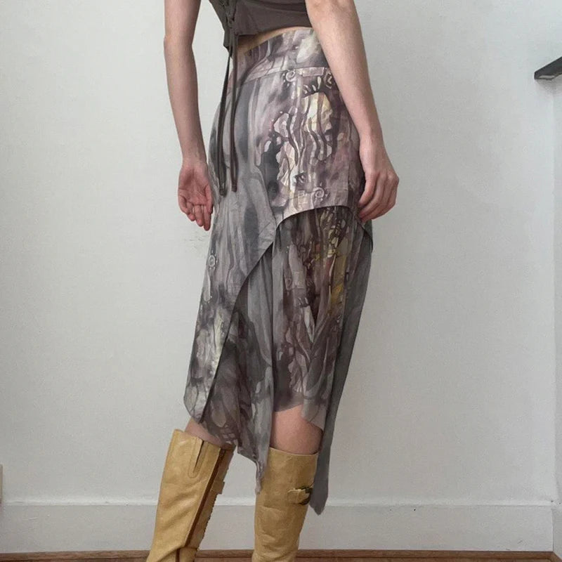 Goblincore Earthy Abstract Layered Skirt