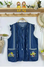 Embroidered Denim Mori Fall Vest