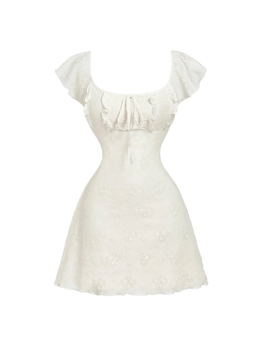 White Cottagecore Floral Mini Dress