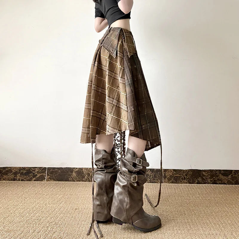 Y2K Plaid Irregular Mini Skirt