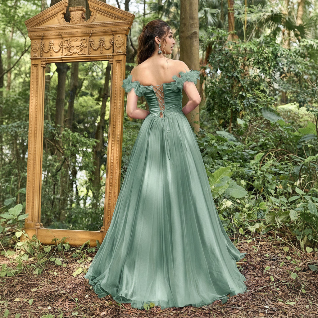 Ethereal Sage Forest Tulle Gown Dress