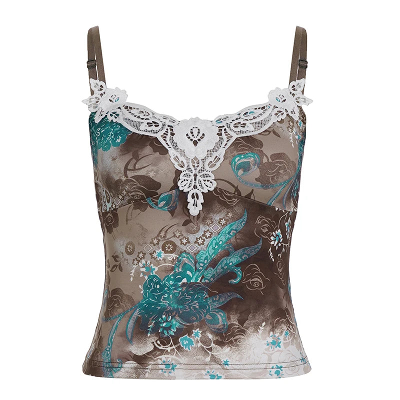 Fairy Grunge Dragon Lace Trim Cami Top