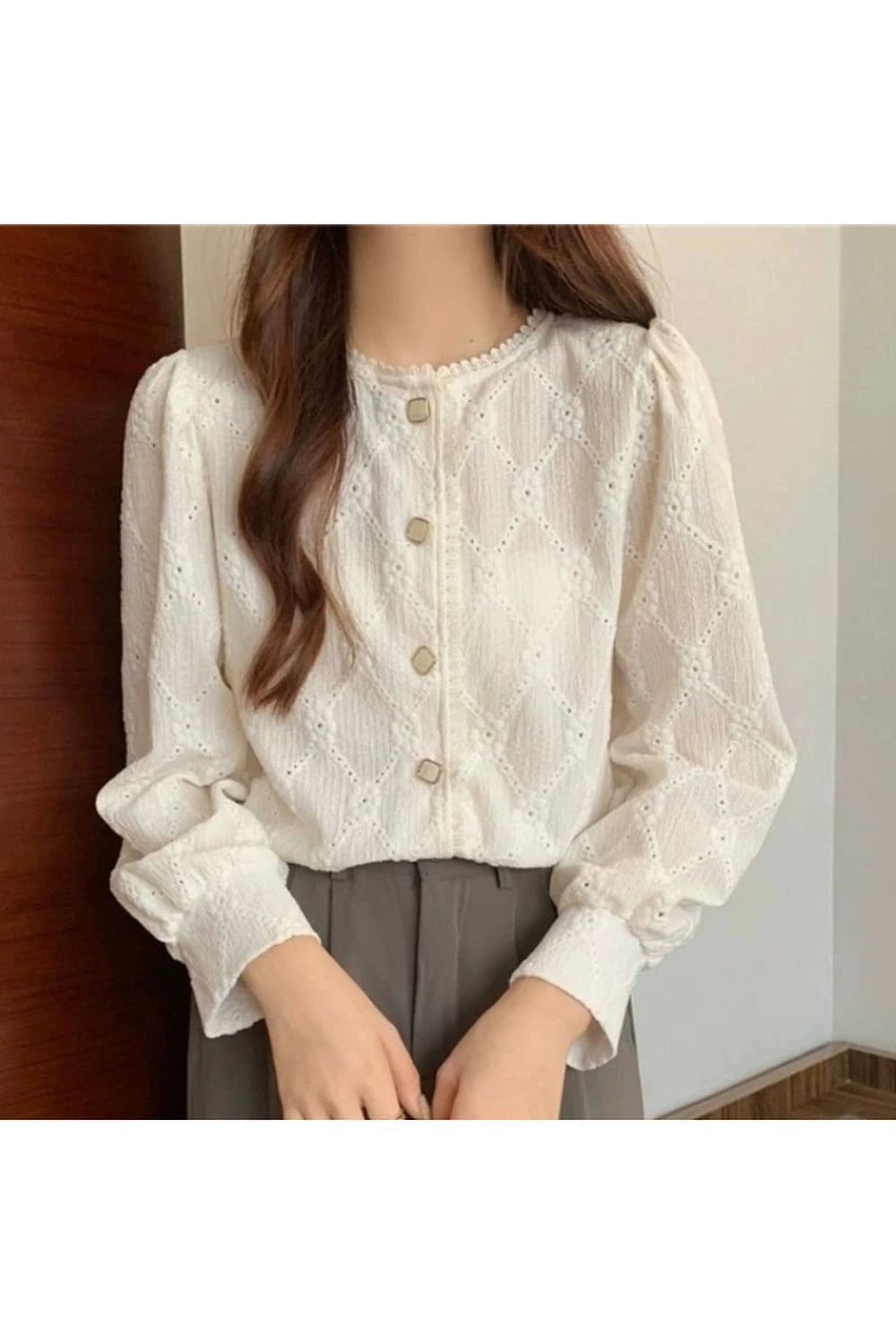 Cottagecore Button-Down Eyelet Blouse cottagecoreclothes