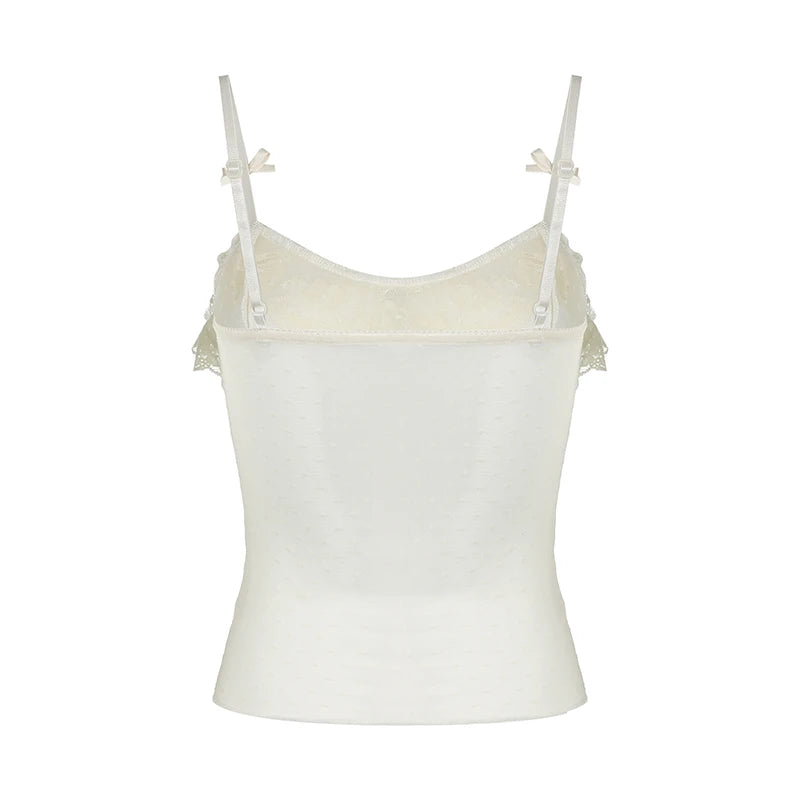 Fairycore Lace Trim Bow Strap Cami Top