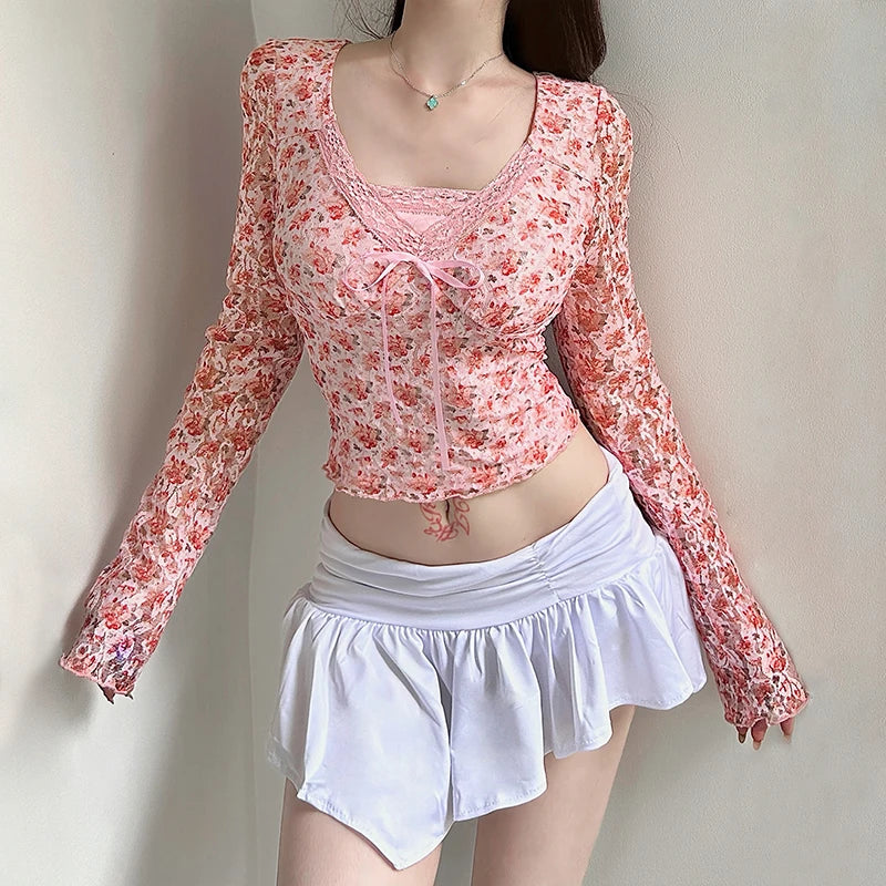 Vintage Rose Print Long Sleeve Top