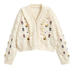 Cardigan curto bordado com flores vintage