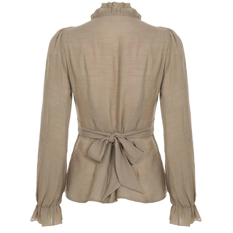 Vintage Lace Ruffle Puff Sleeve Blouse