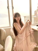 Fairycore Pink Ruffled Midi Dress