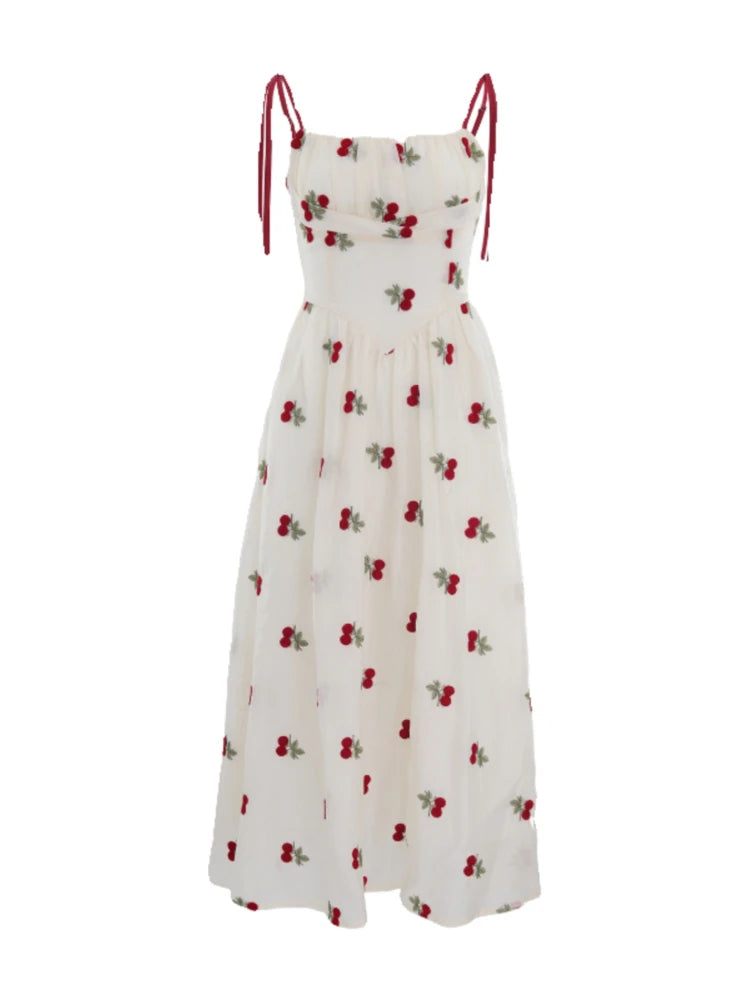 Vintage Sweetheart Cherry Embroidered Dress