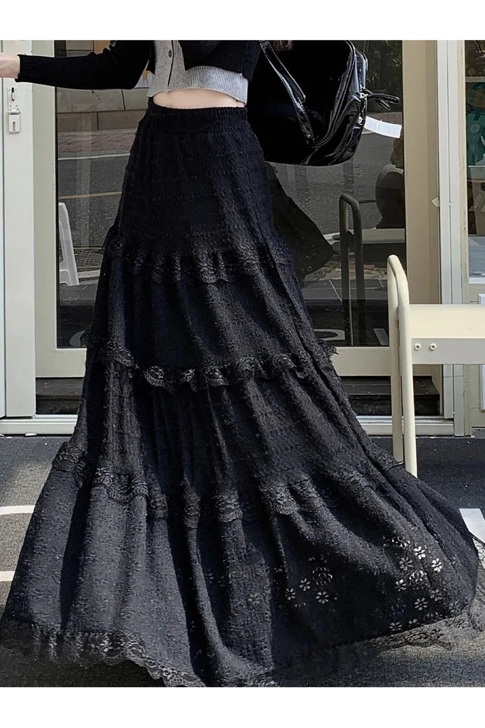 Dark Cottagecore Hollow Out Long Skirt cottagecoreclothes