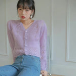 Vintage Lilac Button-Up Mohair Cardigan