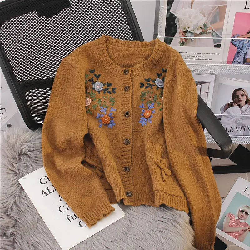 Cottagecore Embroidered Knit Cardigan