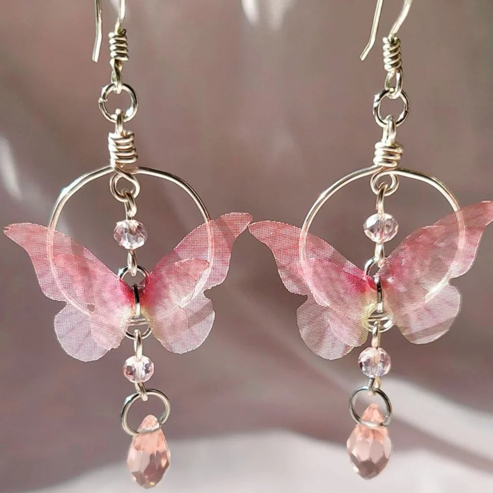 Fairycore Pink Butterfly Hoop Earrings