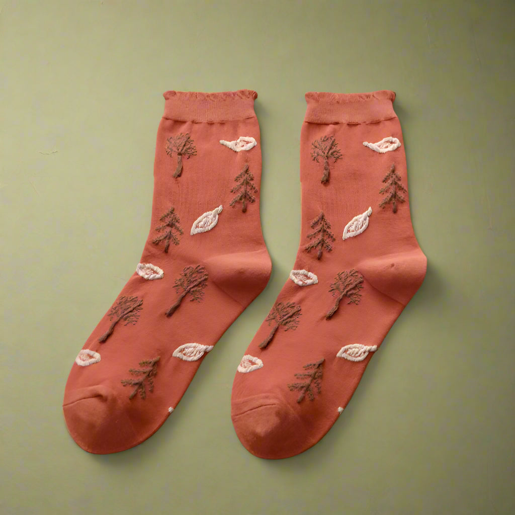 Mori Girl Cozy Nature Print Socks cottagecoreclothes