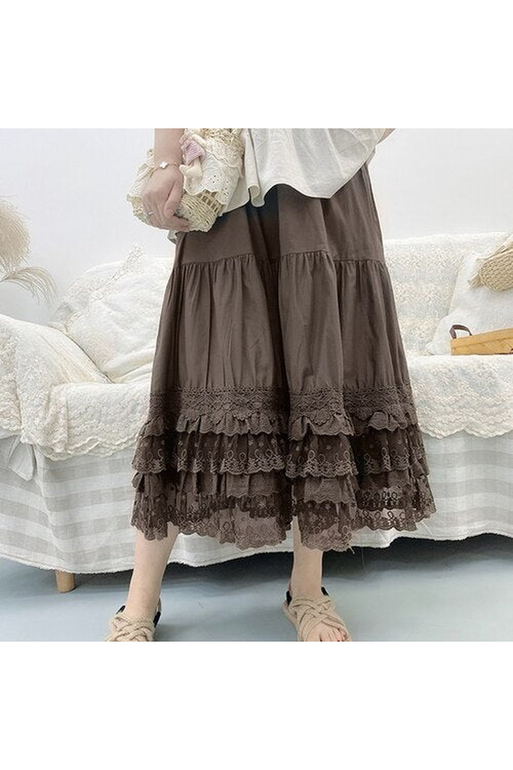 Cotton Lace Layered Skirt