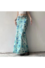 Blue Blossom Mesh Maxi Skirt