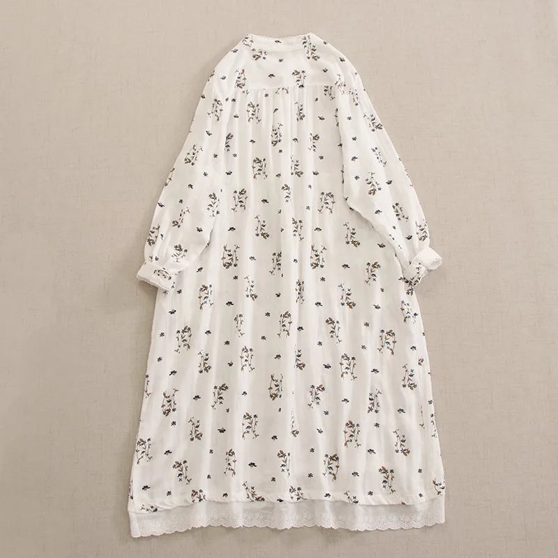 Mori Girl Floral Embroidered Long Sleeve Dress