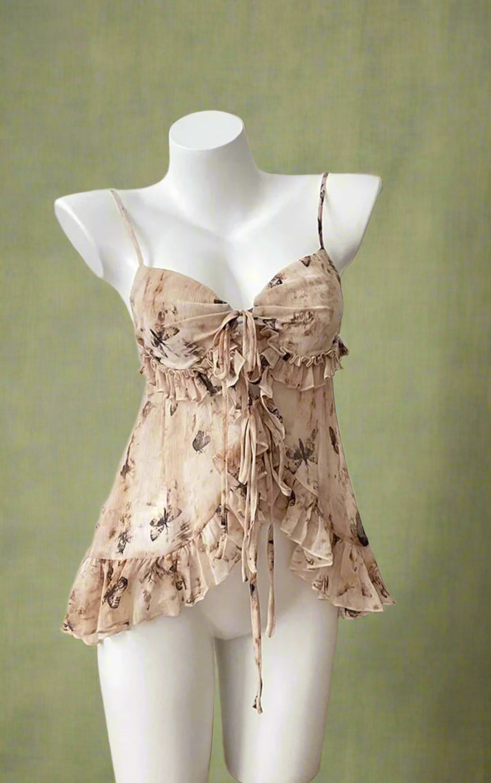 Fairycore Butterfly Print Flowy Top cottagecoreclothes