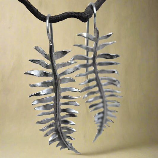 Rustic Silver Fern Leaf Earrings cottagecoreclothes