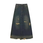 Grunge Distressed Denim Maxi Skirt