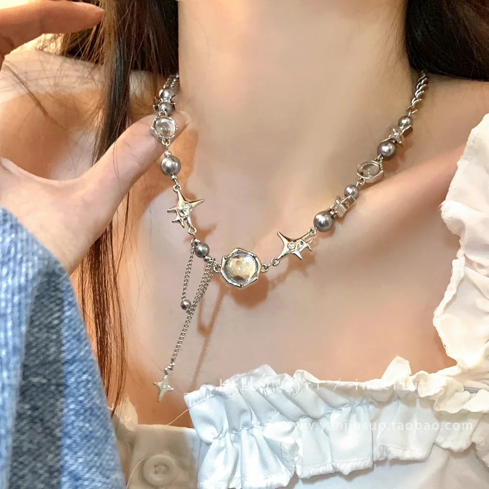 Celestial Starburst Silver Necklace cottagecoreclothes