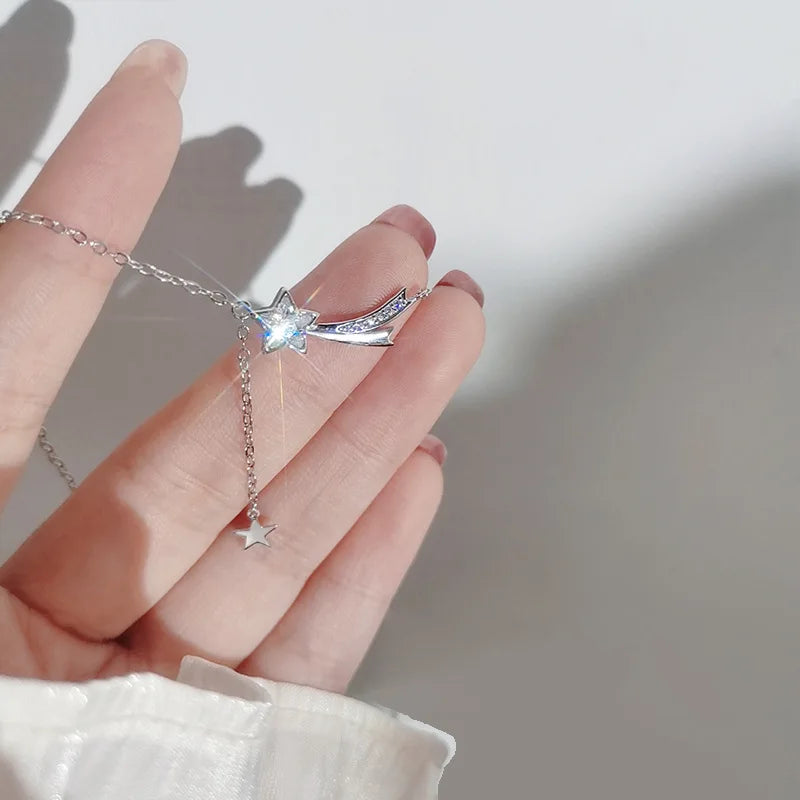 Ethereal Drop Necklace with Crystal Comet & Moon