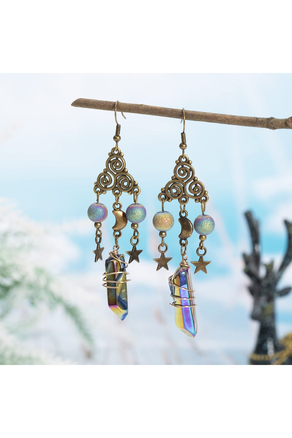 Star Moon Quartz Earrings cottagecoreclothes