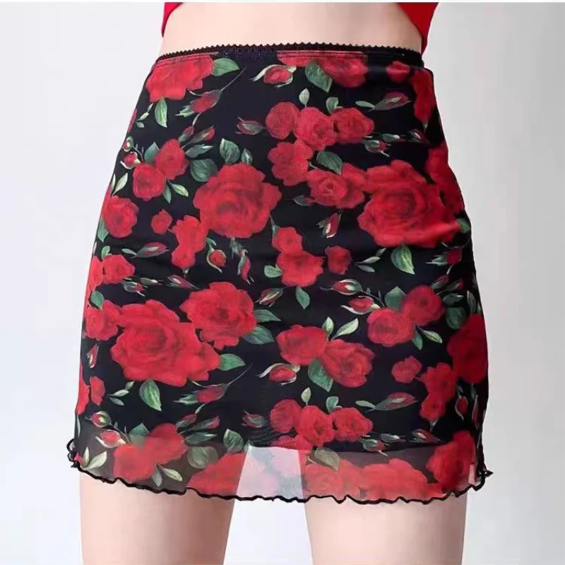 Crimson Bloom Sheer Skirt