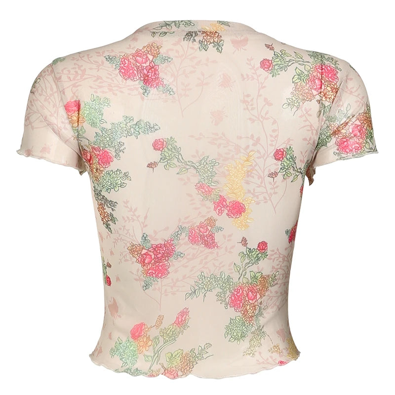 Blusa de manga corta con estampado de jardín vintage