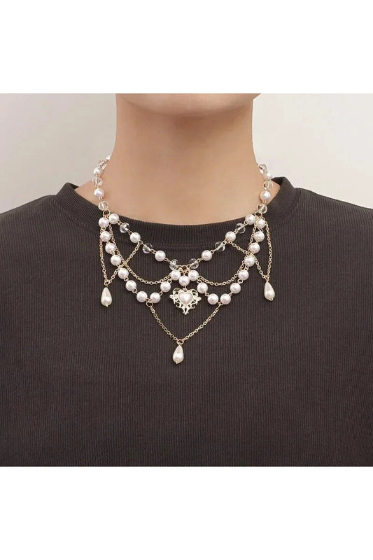 Pearls Heart Cross Necklace cottagecoreclothes