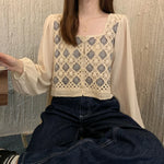 Vintage Granny Square Knit Blouse