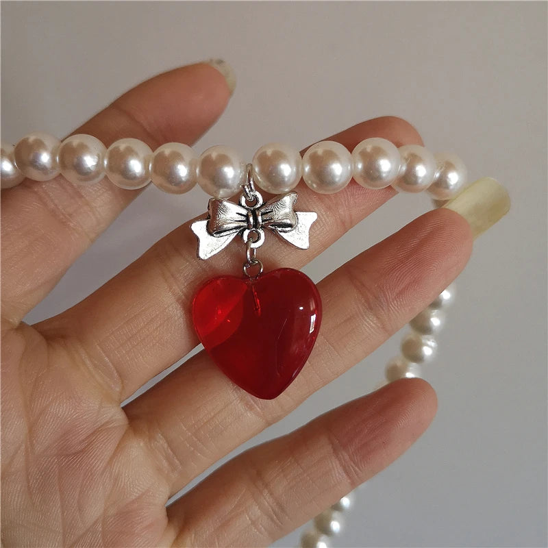 Vintage Pearl Heart Charm Necklace