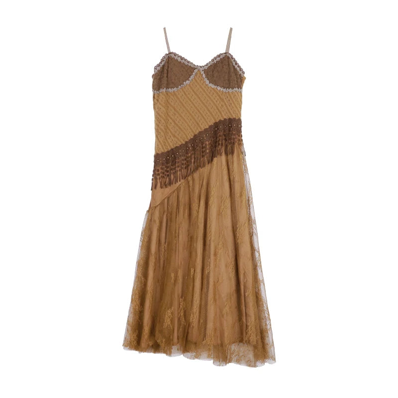 Earthy Fairy Grunge Fringe Midi Dress