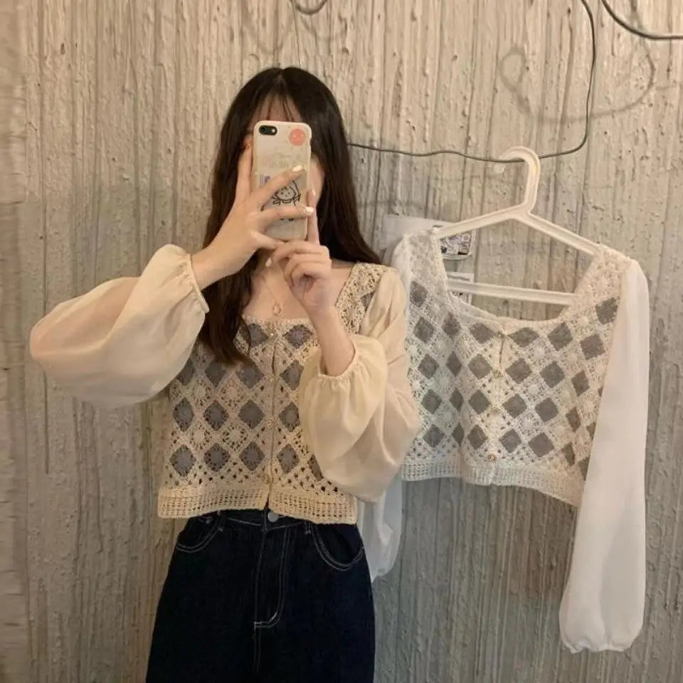 Vintage Granny Square Knit Blouse