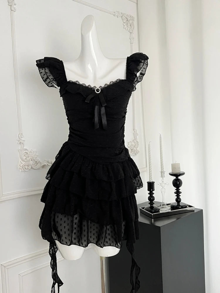 Gothic Lace Tiered Mini Dress