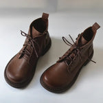 Vintage Brown Leather Lace-Up Ankle Boots