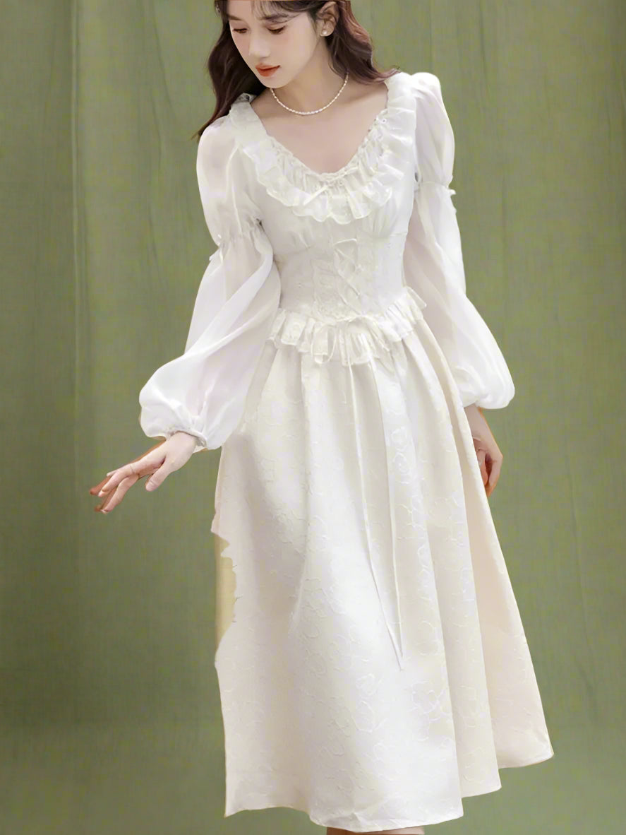 Fairycore Puff Sleeve Midi Dress cottagecoreclothes