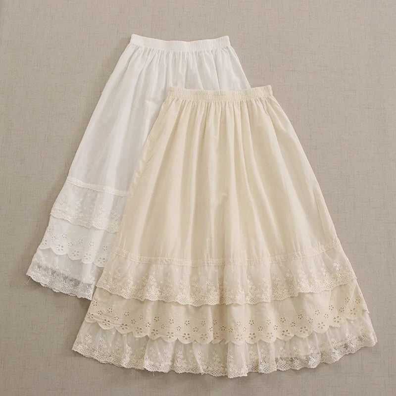 Cottagecore Layered Lace Midi Skirt