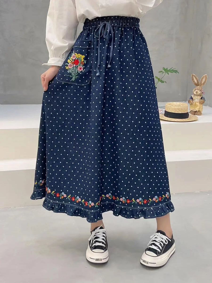 Mori Girl Floral Denim Skirt - Сottagecore clothes